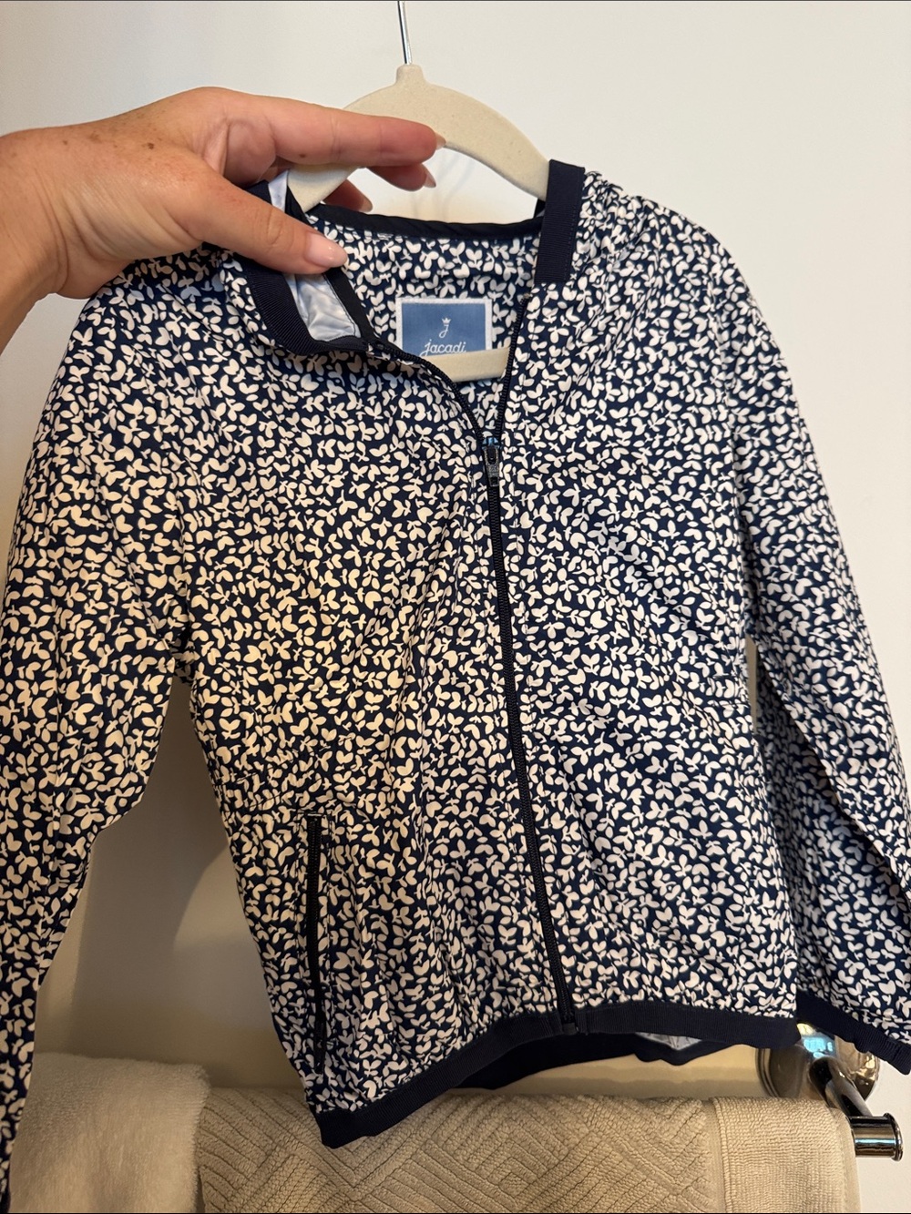 Jacadi Navy & White Floral Zip Bomber Jacket